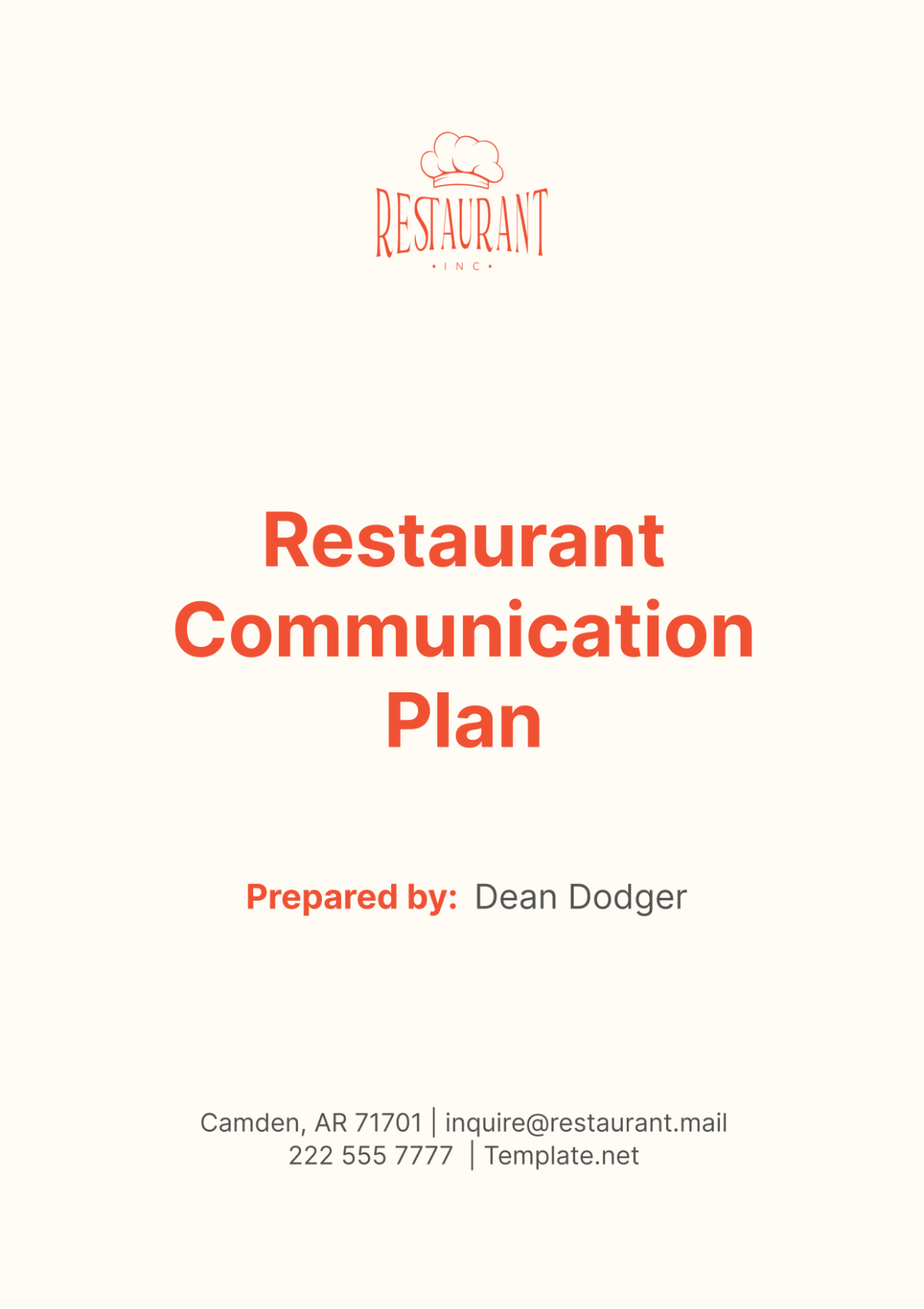 Restaurant Communication Plan Template - Edit Online & Download