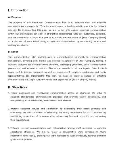 Free Restaurant Communication Plan Template to Edit Online