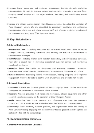 Free Restaurant Communication Plan Template to Edit Online