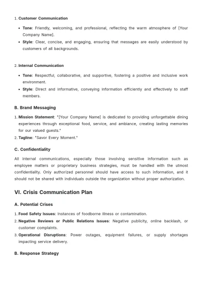 Free Restaurant Communication Plan Template to Edit Online