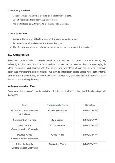 Free Restaurant Communication Plan Template to Edit Online