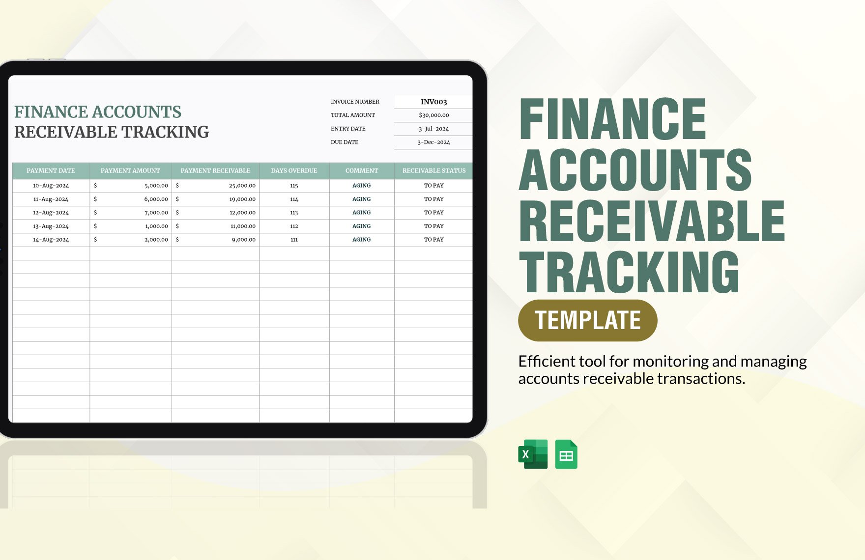 Finance Accounts Receivable Tracking Template in Excel, Google Sheets