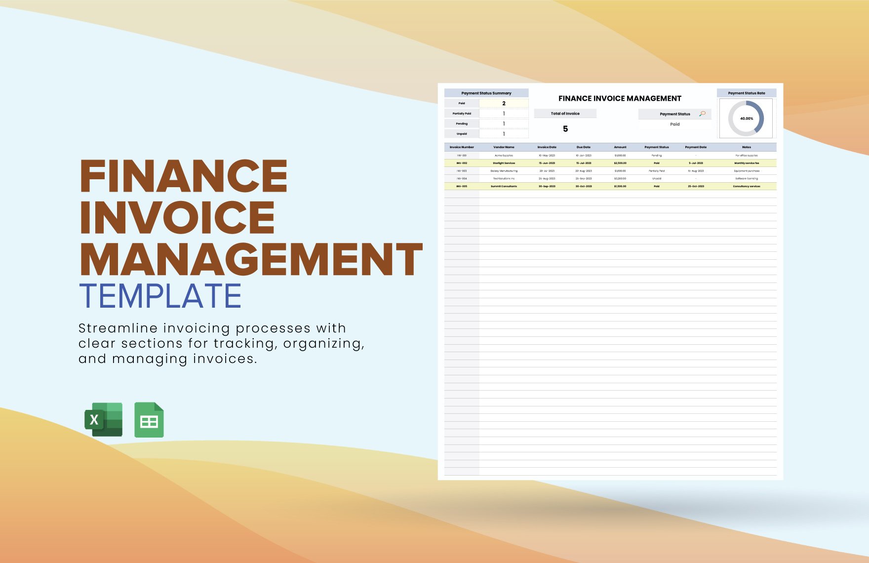 Finance Invoice Management Template in Excel, Google Sheets