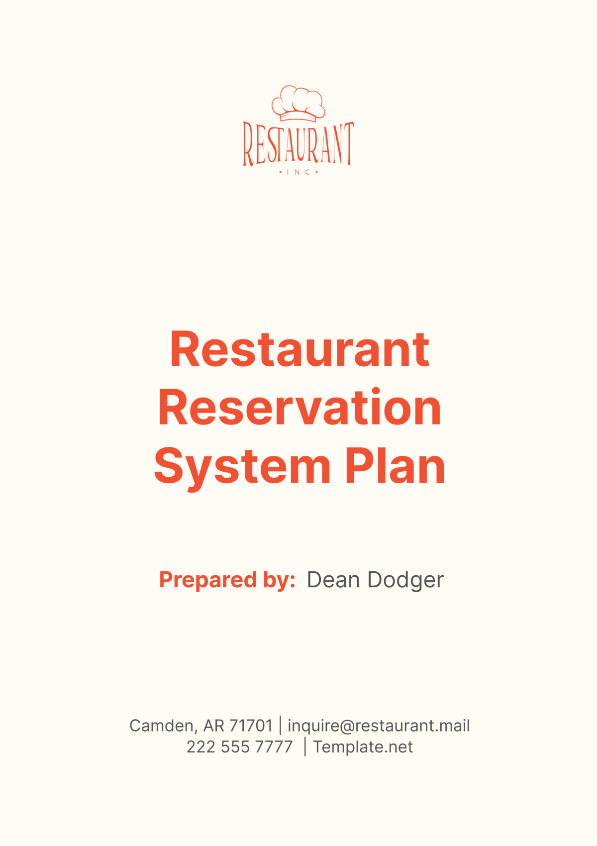 Restaurant Reservation System Plan Template - Edit Online & Download