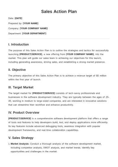 Free Sales Action Plan Template to Edit Online