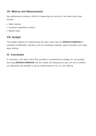 Free Sales Action Plan Template to Edit Online