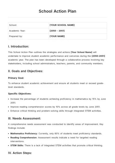 Free School Action Plan Template to Edit Online