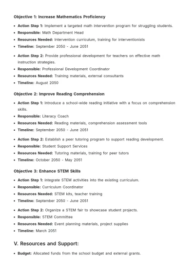 Free School Action Plan Template to Edit Online