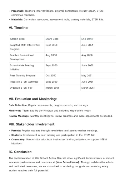 Free School Action Plan Template to Edit Online