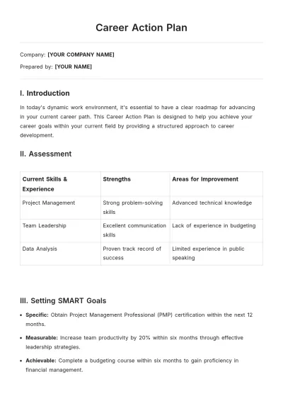 Free Career Action Plan Template to Edit Online