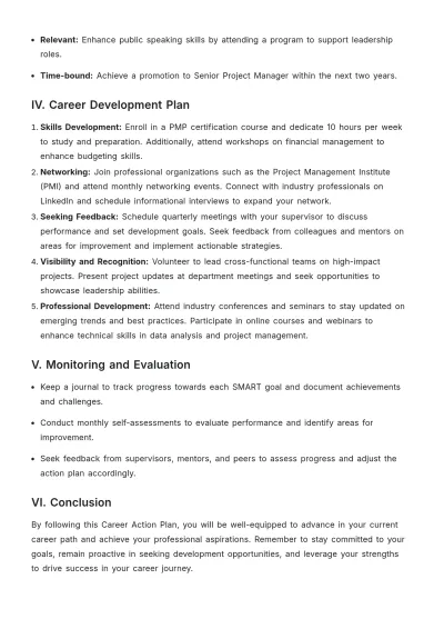 Free Career Action Plan Template to Edit Online
