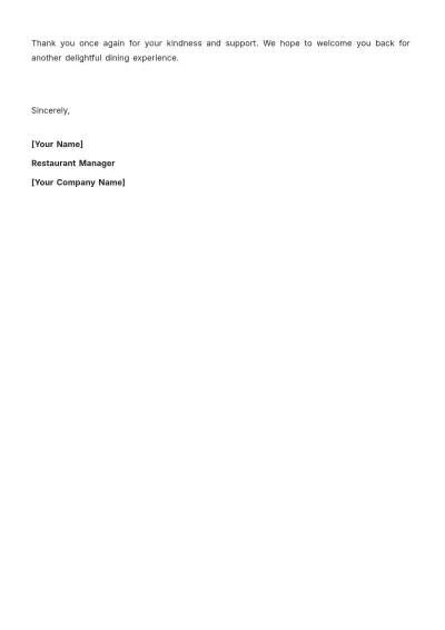 Free Restaurant Thank You For Your Order Letter Template to Edit Online