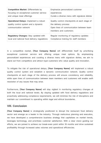 Free Restaurant Food Delivery Business Plan Template to Edit Online