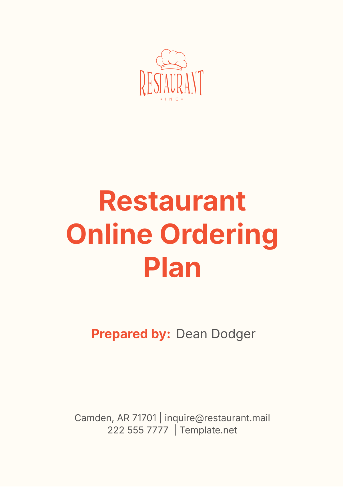 Restaurant Online Ordering Plan Template - Edit Online & Download