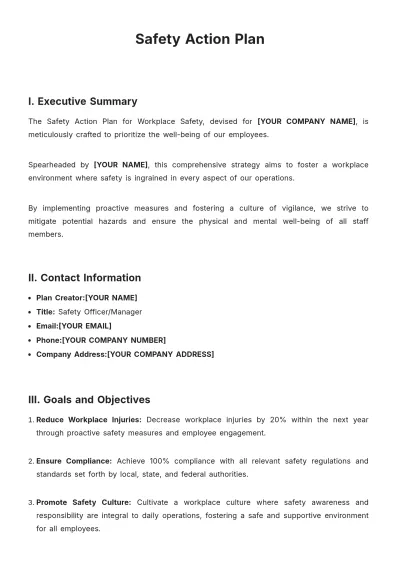 Free Safety Action Plan Template to Edit Online
