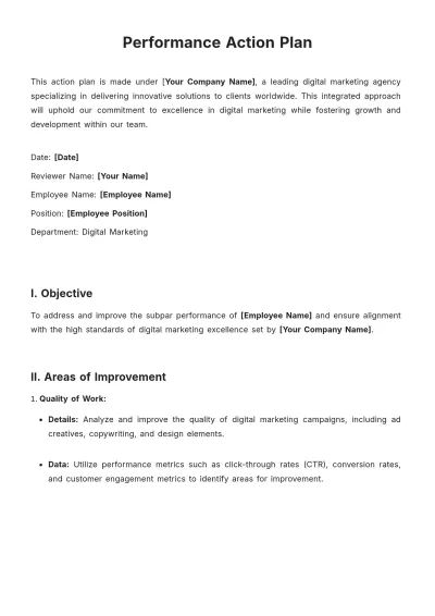 Free Performance Action Plan Template to Edit Online