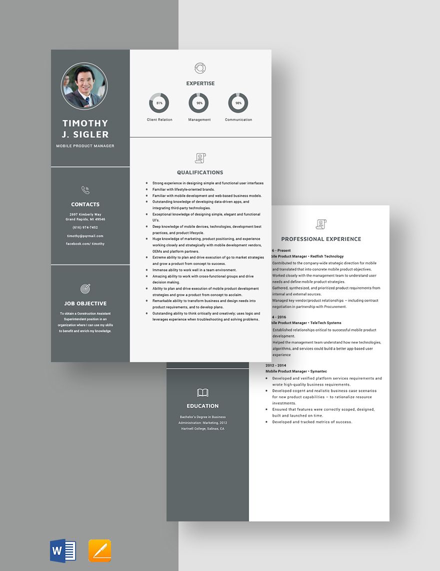 Mobile Product Manager Resume