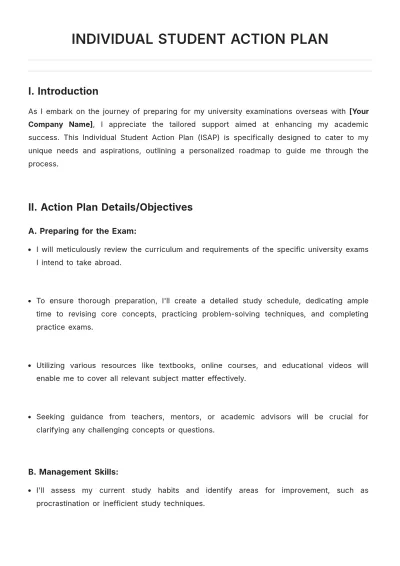 Free Individual Student Action Plan Template to Edit Online