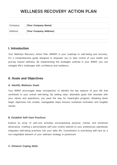 Free Wellness Recovery Action Plan Template to Edit Online