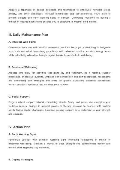 Free Wellness Recovery Action Plan Template to Edit Online