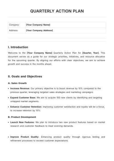 Free Quarterly Action Plan Template to Edit Online