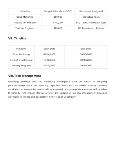 Free Quarterly Action Plan Template to Edit Online