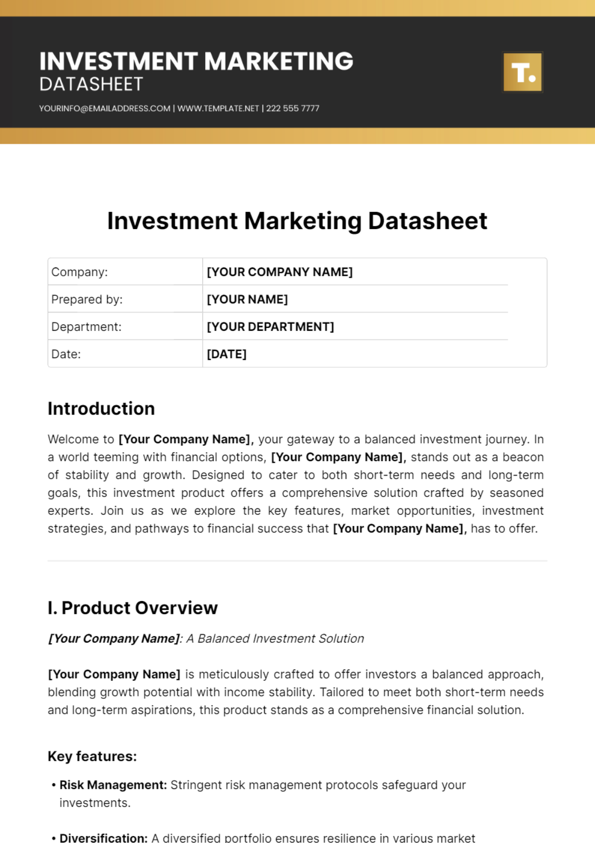 Investment Marketing Datasheet Template - Edit Online & Download