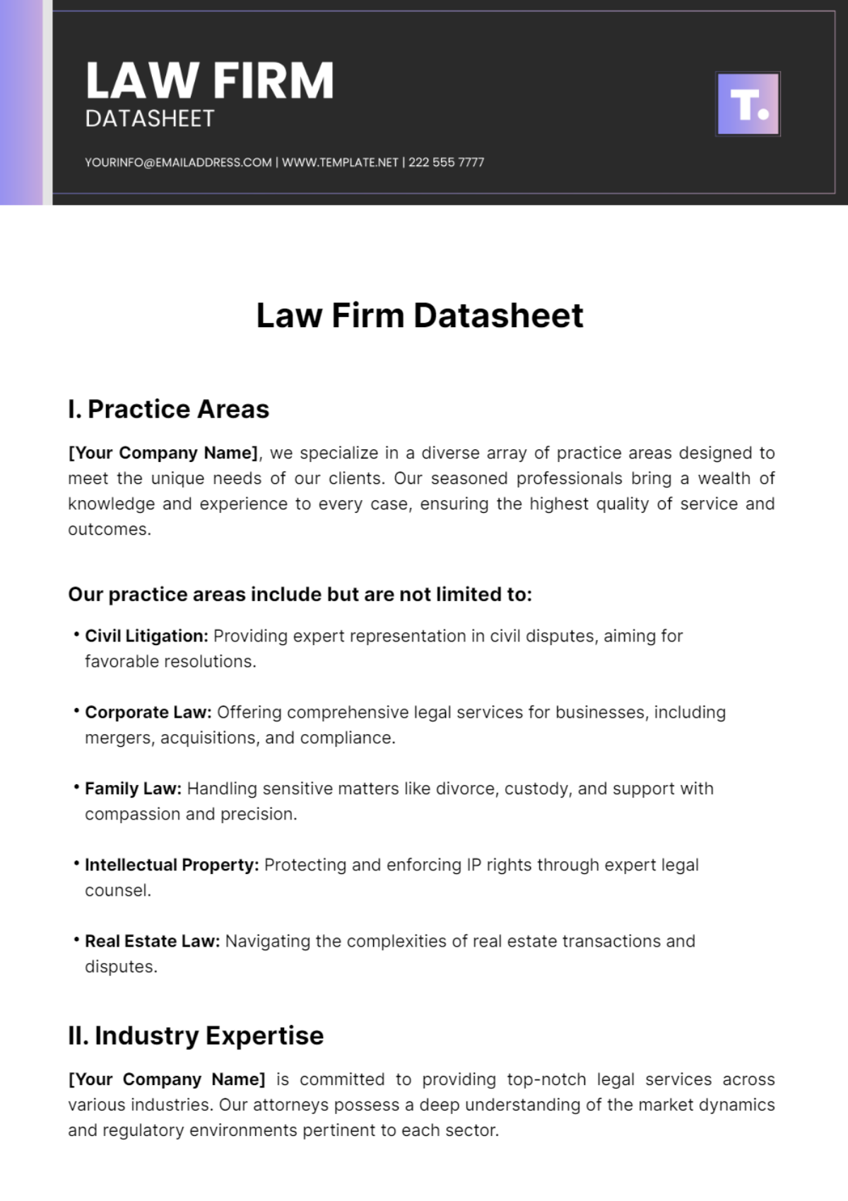 Law Firm Datasheet Template - Edit Online & Download