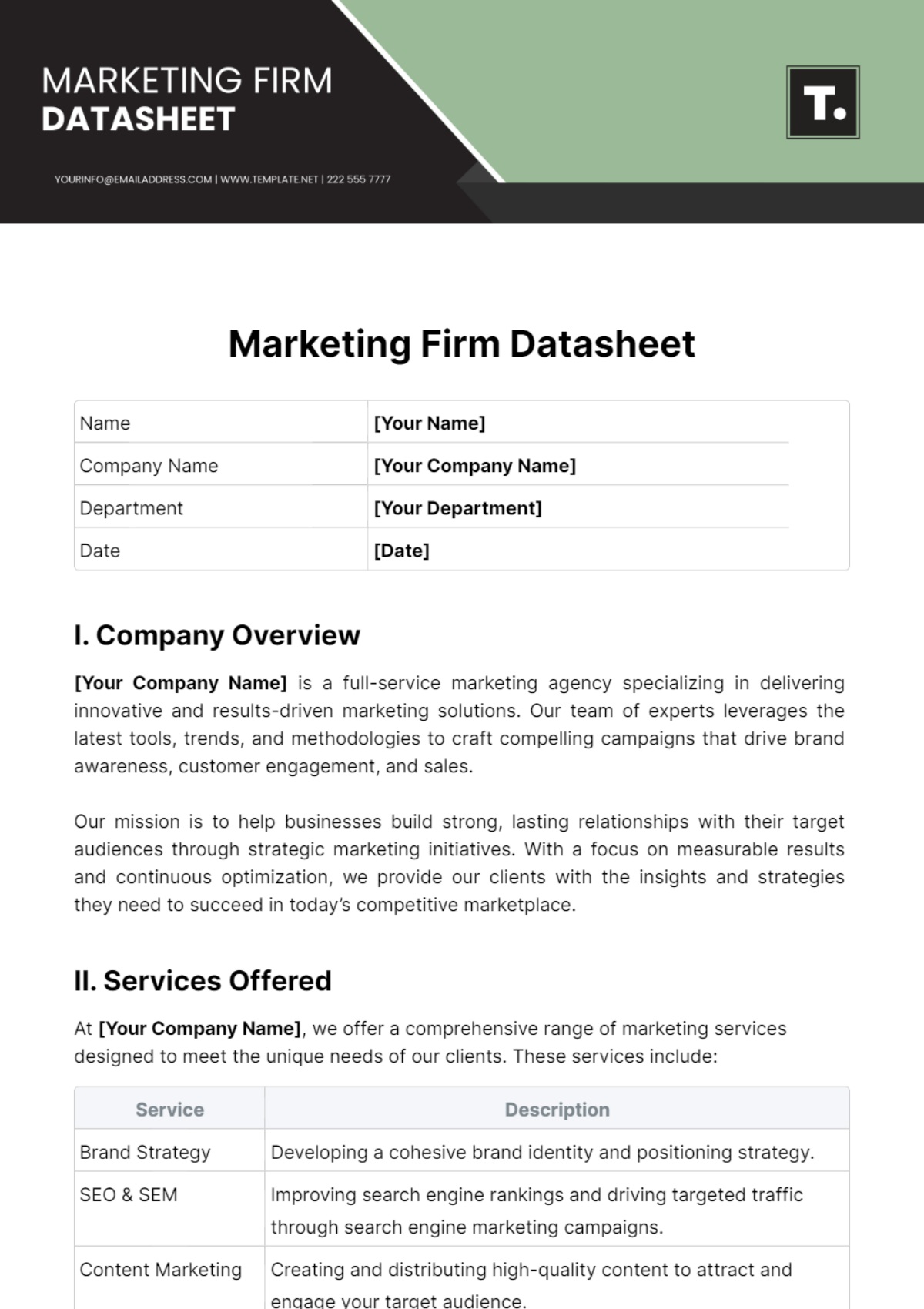 Marketing Firm Datasheet Template - Edit Online & Download