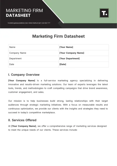 Free Marketing Firm Datasheet Template to Edit Online