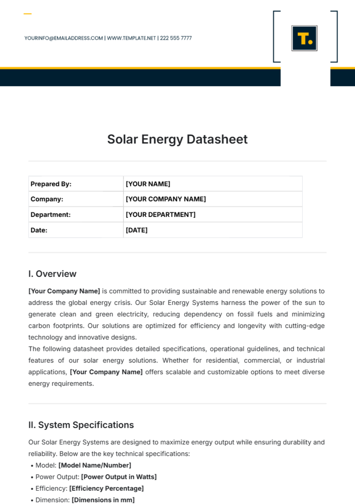 Solar Energy Datasheet Template - Edit Online & Download