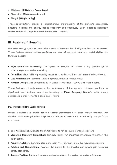 Free Solar Energy Datasheet Template to Edit Online