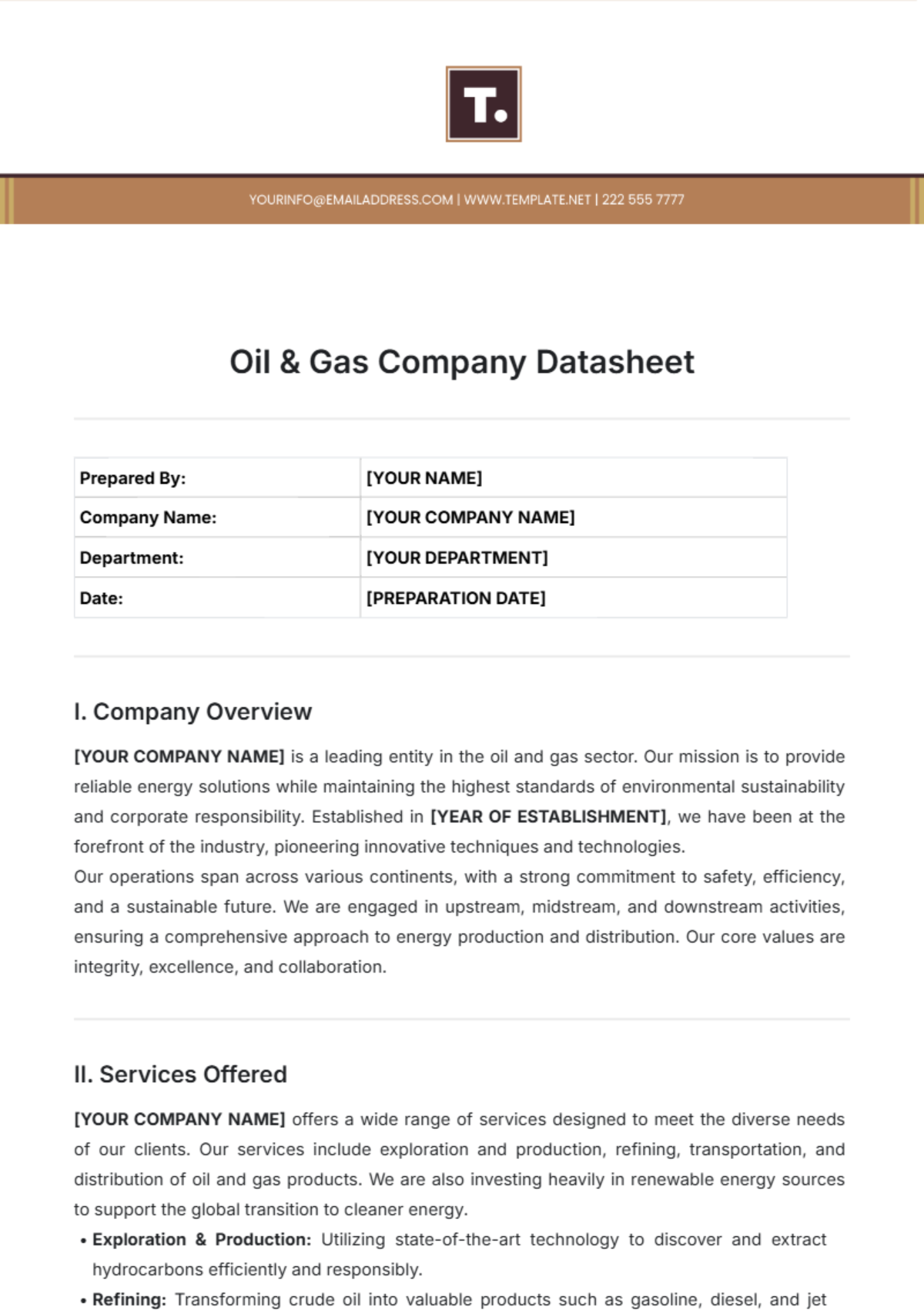 Oil & Gas Company Datasheet Template - Edit Online & Download