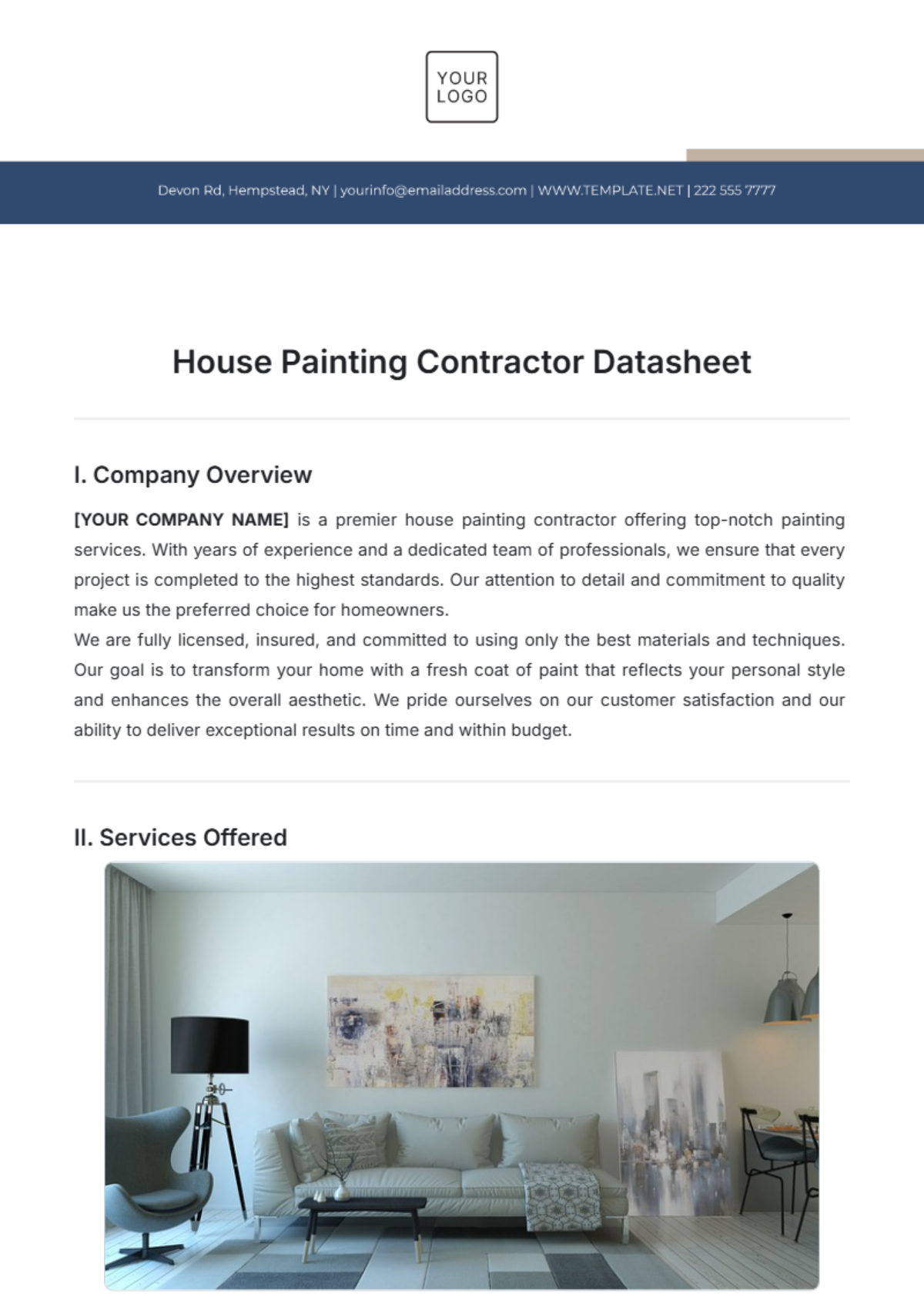 House Painting Contractor Datasheet Template - Edit Online & Download