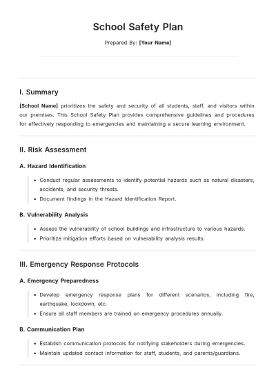 Free School Safety Plan Template to Edit Online