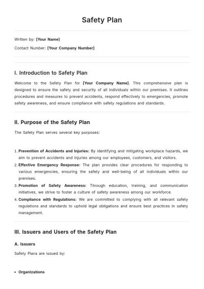 Free Safety Plan Template to Edit Online