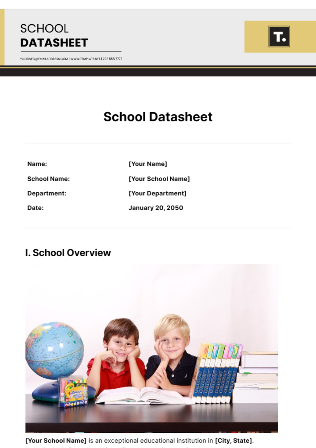 School Datasheet Template - Edit Online & Download