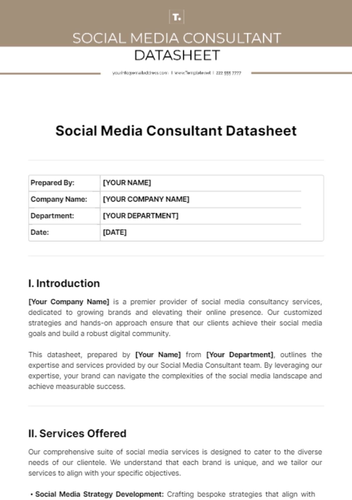 Social Media Consultant Datasheet Template - Edit Online & Download