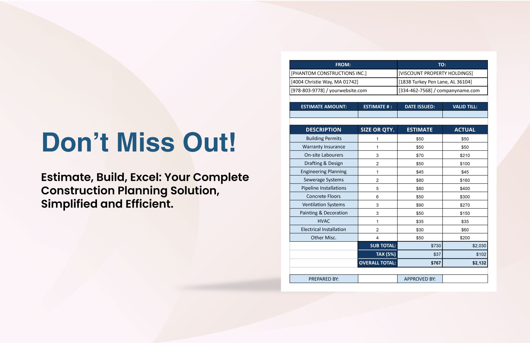 General Construction Estimate Template