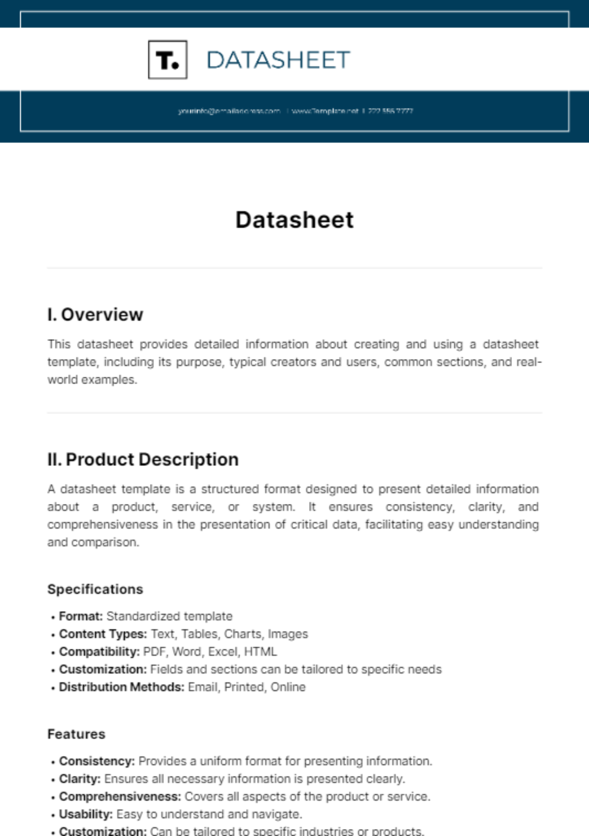 Datasheet Template Edit Online And Download Example