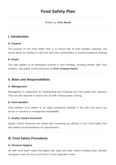 Free Food Safety Plan Template to Edit Online