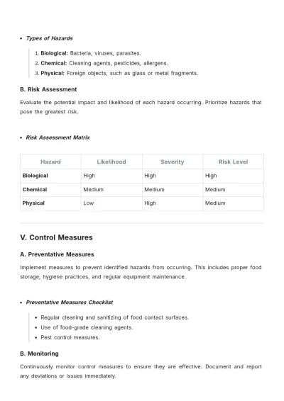 Free Food Safety Plan Template to Edit Online