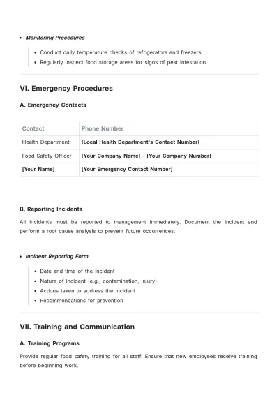 Free Food Safety Plan Template to Edit Online