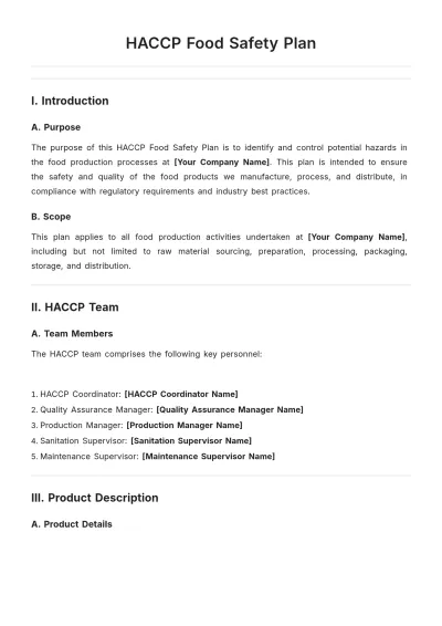 Free HACCP Food Safety Plan Template to Edit Online
