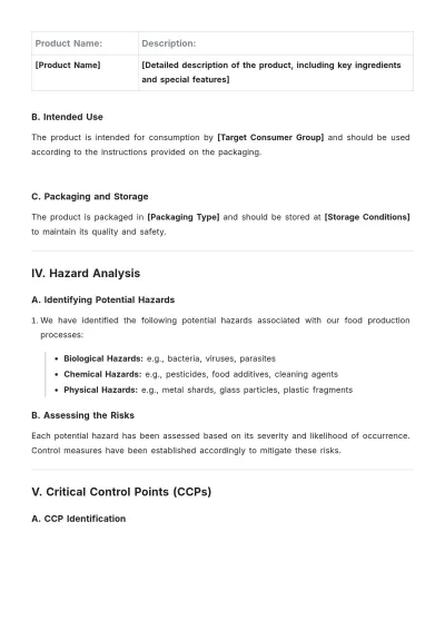 Free HACCP Food Safety Plan Template to Edit Online