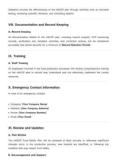 Free HACCP Food Safety Plan Template to Edit Online
