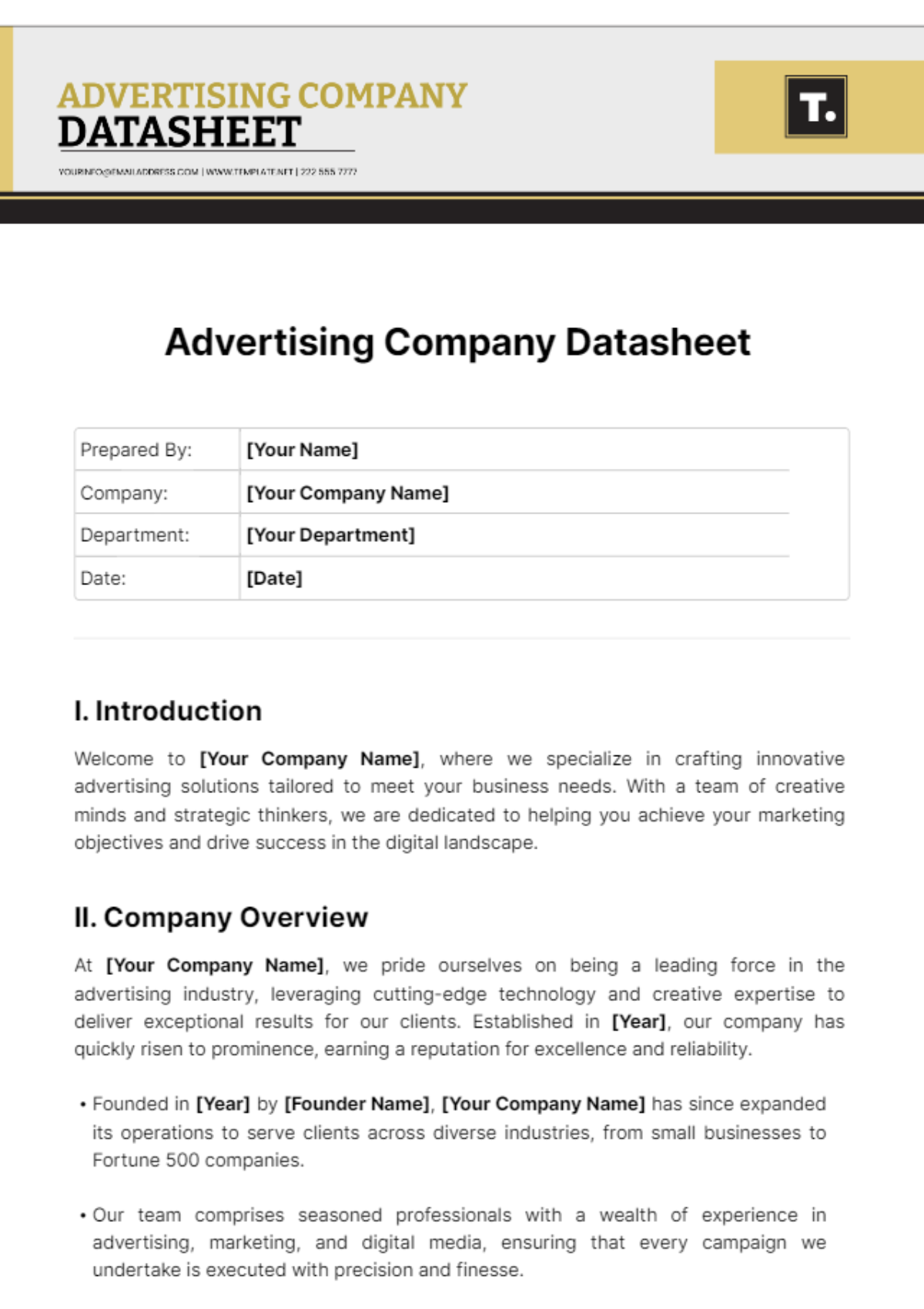 Advertising Company Datasheet Template