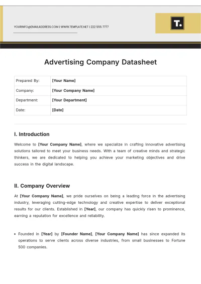 Free Advertising Company Datasheet Template to Edit Online