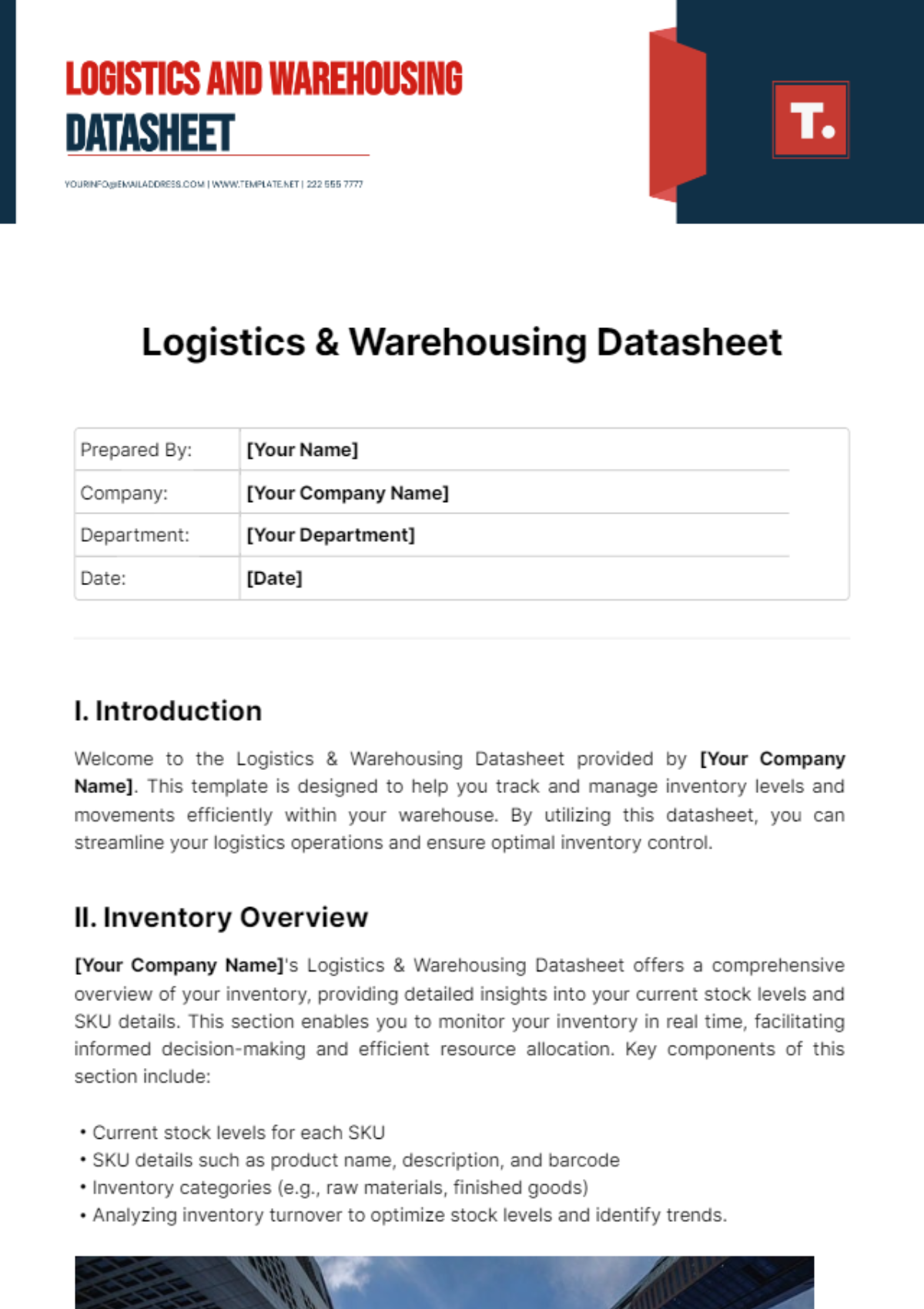 Logistics & Warehousing Datasheet Template - Edit Online & Download