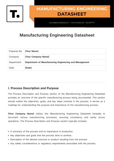 Free Manufacturing Engineering Datasheet Template to Edit Online
